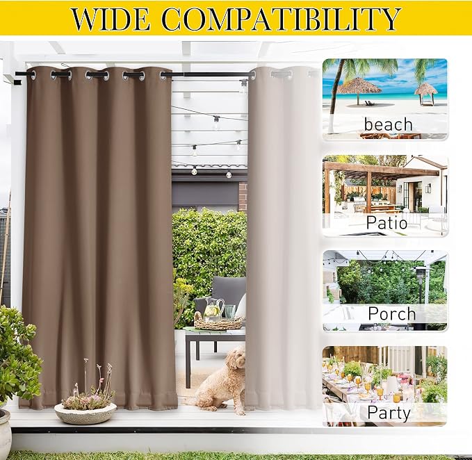 NICETOWN 2 Panels Blackout Patio Waterproof Outdoor Curtains, Thermal Insulated - Image 5