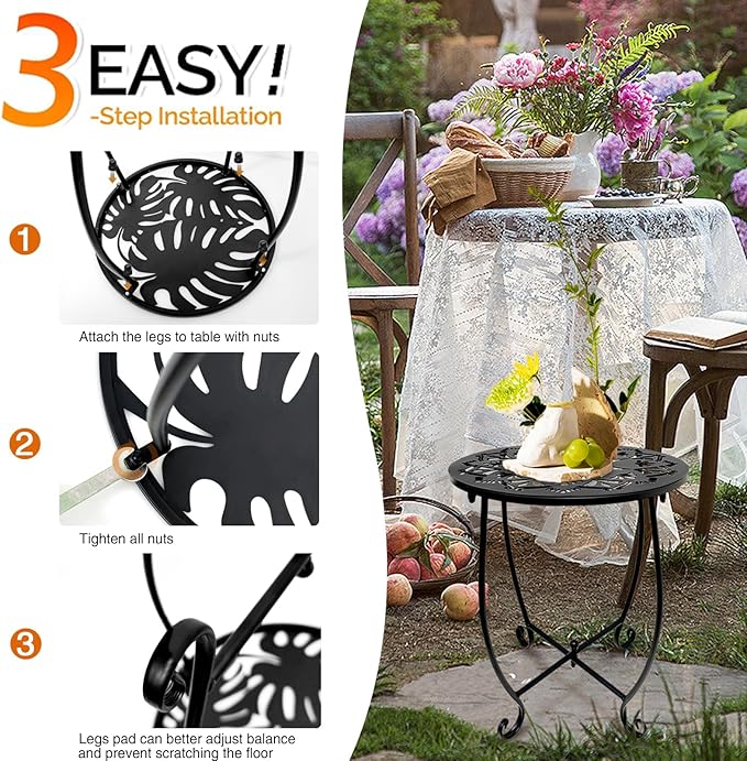 Fashion&cool Patio Side Tables, 14 Inch Weather Resistant Metal Outdoor Side - Image 8