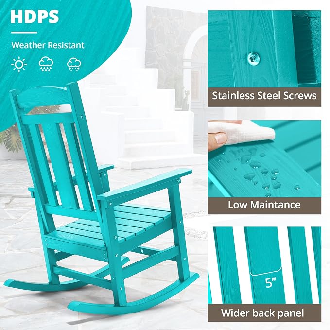 LUE BONA Outdoor Rocking Chairs Set of 4, HDPS Porch Rocker - Image 4