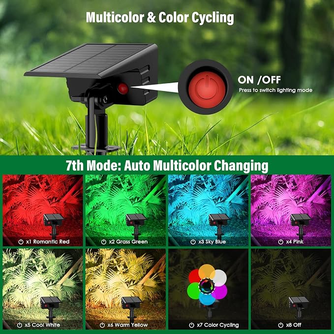 Solar Spot Lights Outdoor with 7 Lighting Modes RGB, 4 Pack Solar Color - Image 3