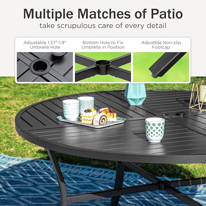 PHI VILLA Heavy Duty Outdoor Dining Set, 7-Piece Round Patio Table Set - Image 9