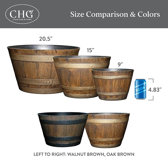 Classic Home and Garden Outdoor Whiskey Resin Flower Pot Barrel Planter - Image 6