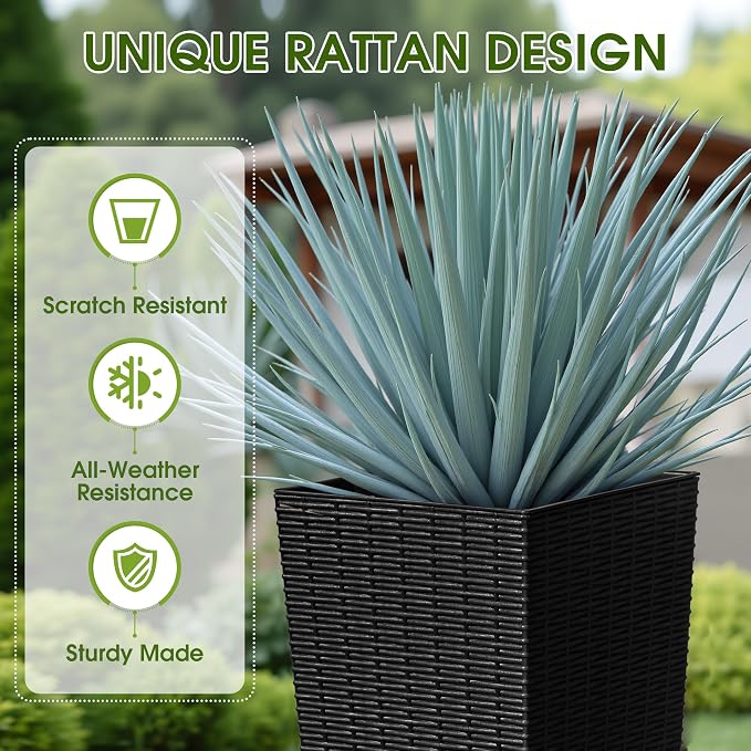 Devoko Resin Tall Planters for Outdoor Plants Set of 2, Large Taper Outdoor - Image 2
