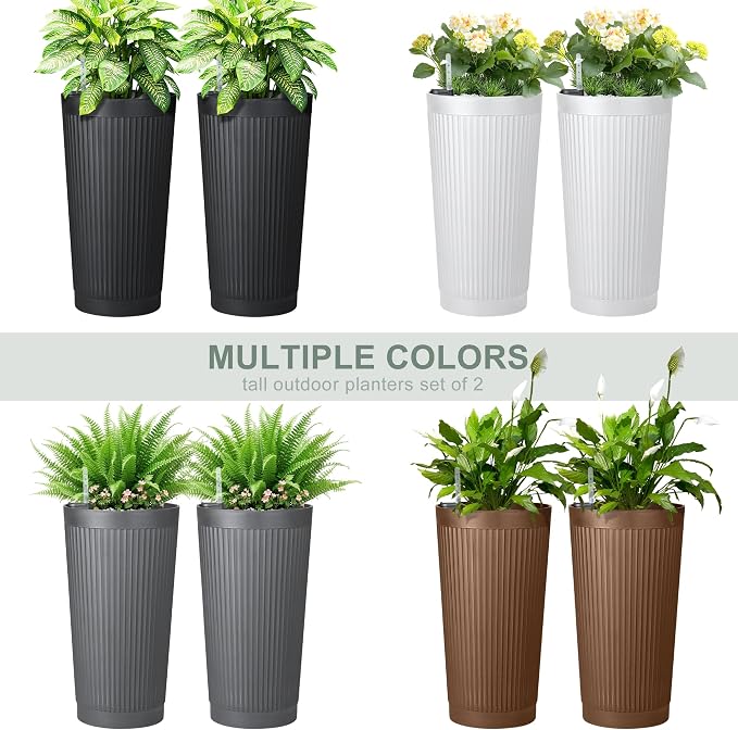 Set of 2 Large Planter Outdoor Self Watering Pots - Image 5