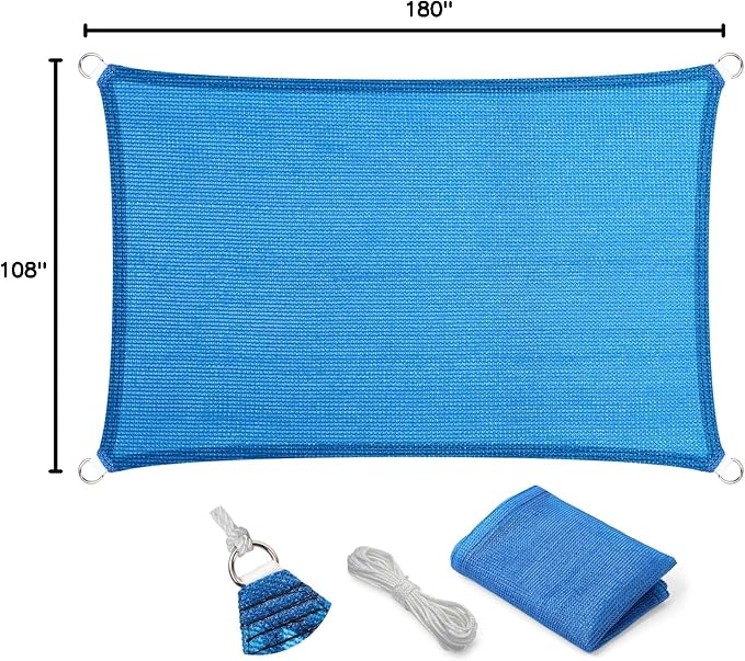 Eden's Decor Straight Flat-Edged Sun Shade Sail Rectangular 9' x 15' Blue - Image 9