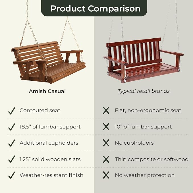 Amish Casual 5 Foot Roll Back Heavy Duty Wooden Porch Swing - Image 3
