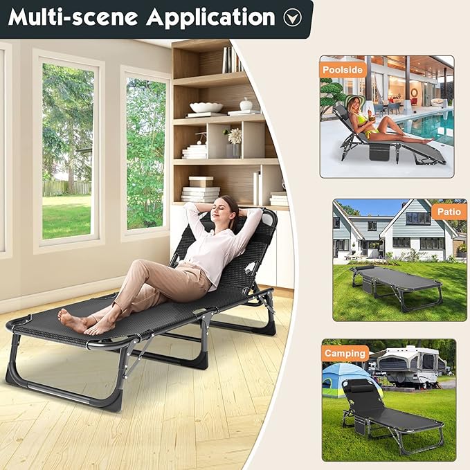 MOPHOTO Folding Chaise Lounge Chair 5-Position, Folding Cot, Heavy Duty Patio - Image 8