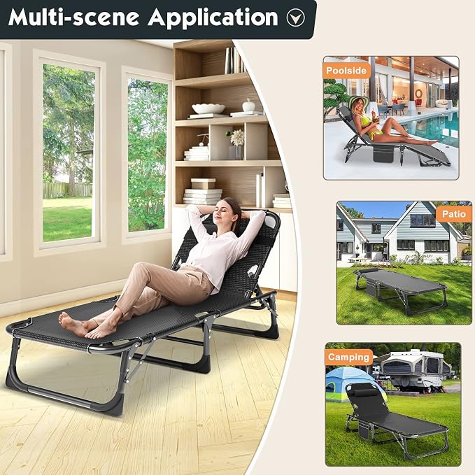 MOPHOTO Folding Chaise Lounge Chair 5-Position, Folding Cot, Heavy Duty Patio - Image 6