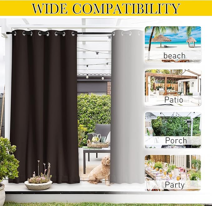 NICETOWN 2 Panels Weighted Blackout Curtains Patio Waterproof Outdoor Curtains - Image 7