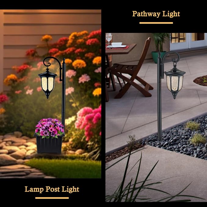 Solar Lamp Post Light with Planter, Outdoor Solar Lights with Crackle Glass - Image 6