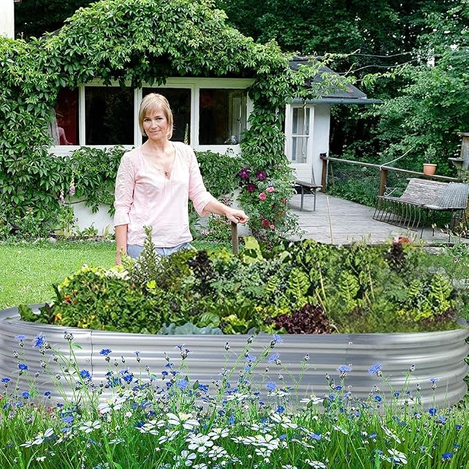 Land Guard 2Pcs Galvanized Raised Garden Bed Kit, Galvanized Planter Oval Large - Image 6