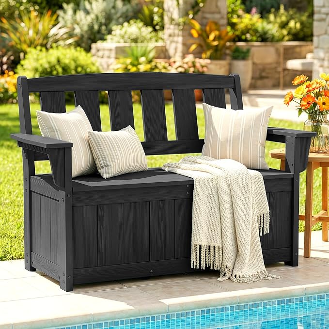 SERWALL HDPE Outdoor Storage Bench, All-Weather, UV-Resistant Deck Box - Image 2