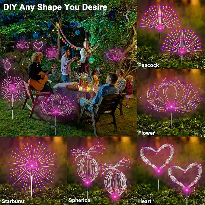 Solar Garden Lights Outdoor, 2 Pack 120 LED Twinkling Firework Lights Decorative - Image 4