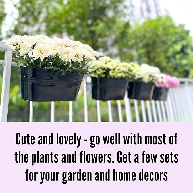 LaLaGreen Rail Planter Outdoor Plants Black Metal Iron Hanging Flower Pots Deck - Image 7