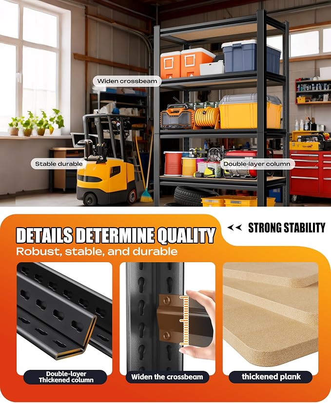 Set of 5 Garage Shelving Heavy Duty Storage Shelves, Metal Adjustable Shelving - Image 7