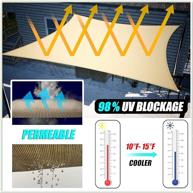 Amgo 8' x 8' x 8' Brown Triangle Sun Shade Sail UPF50+ Canopy Awning AGSLT - Image 4