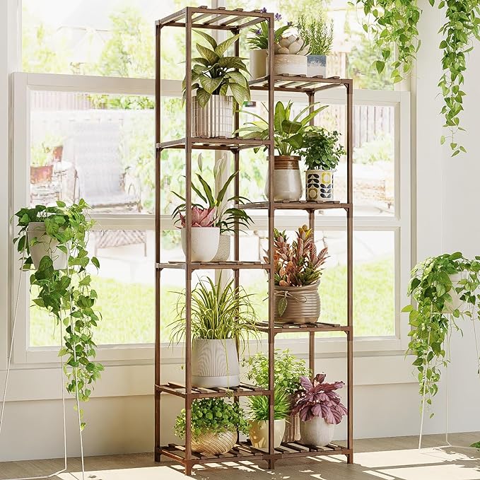 Bamworld Plant Stand Indoor Tall Plant Shelf Outdoor Corner Plants Table Wood by Bamworld