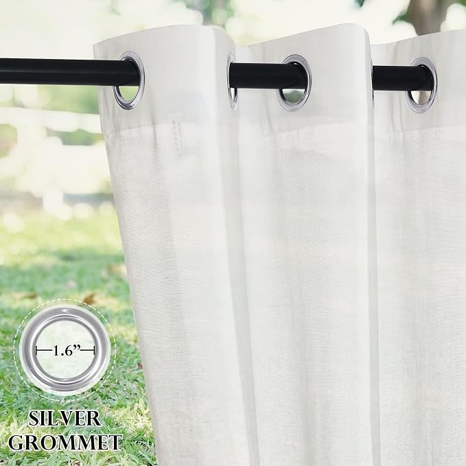RYB HOME Sheer Curtains for Patio Outdoor, Linen Textured White Panel Grommet - Image 4