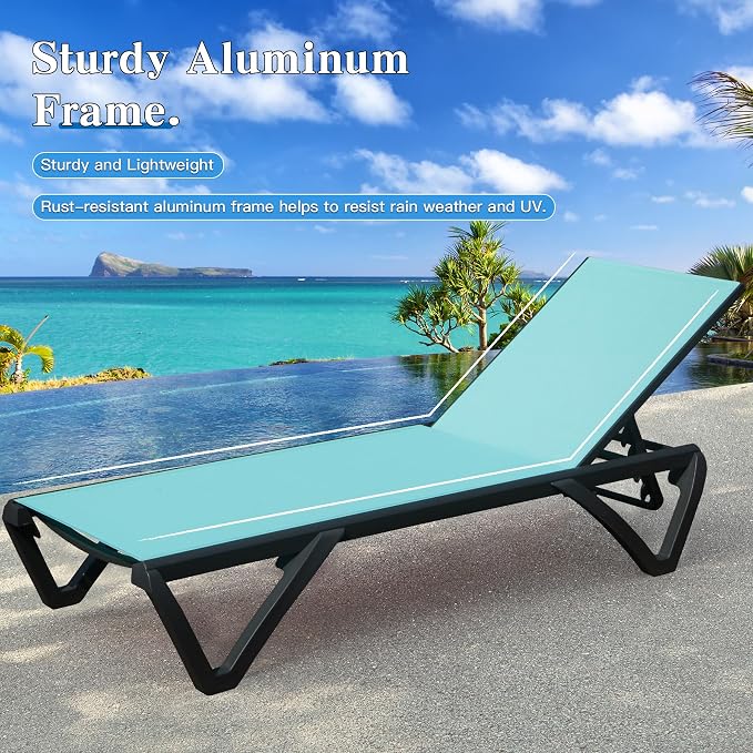 Domi Pool Lounge Chairs Set of 2, Aluminum Adjustable Outdoor Chaise Lounge - Image 6