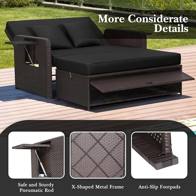 Nightcore Wicker Patio Outdoor Daybed, Outdoor Chaise Lounger w/ 4-Level - Image 8