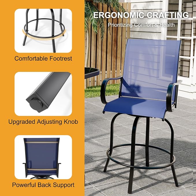 GarveeLife 2 Piece Outdoor Swivel Bar Chairs, Patio High Swivel Bar Stools - Image 6
