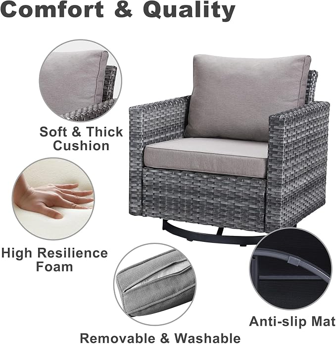 Belord Wicker Patio Furniture 5 Piece Outdoor Sofa Set, Oversize Outdoor Swivel - Image 6