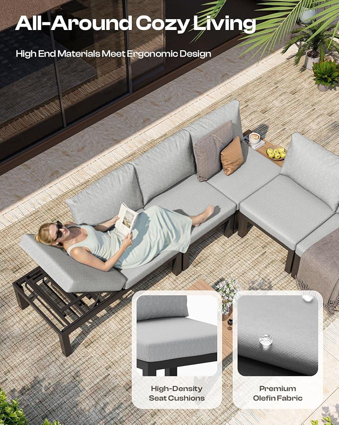 Aluminum Outdoor Patio Sofa Set, 2 Seats Modular Sectional Sofa - Image 4
