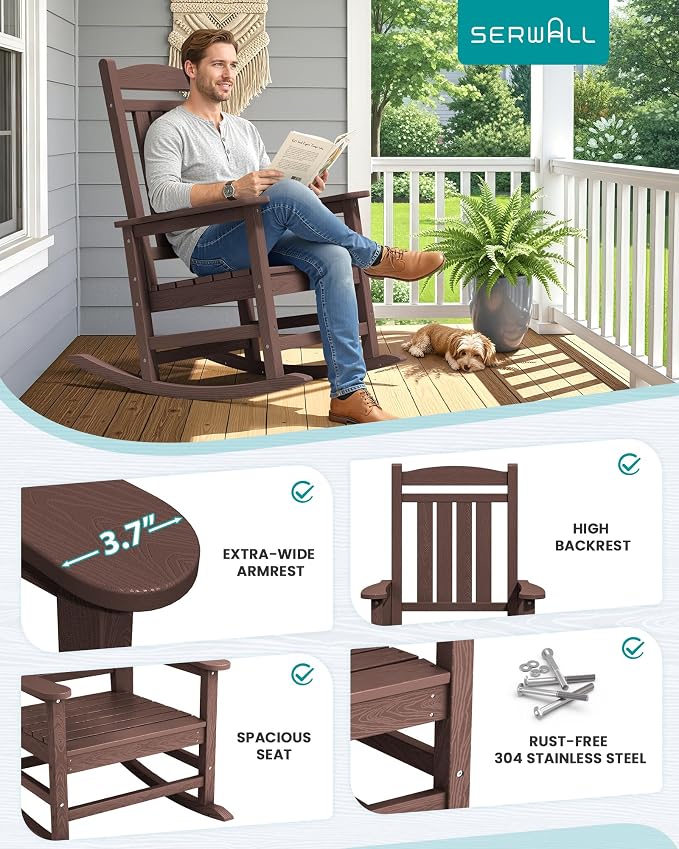 SERWALL Oversized Outdoor Rocking Chair, All-Weather Patio Rocking Chair - Image 9