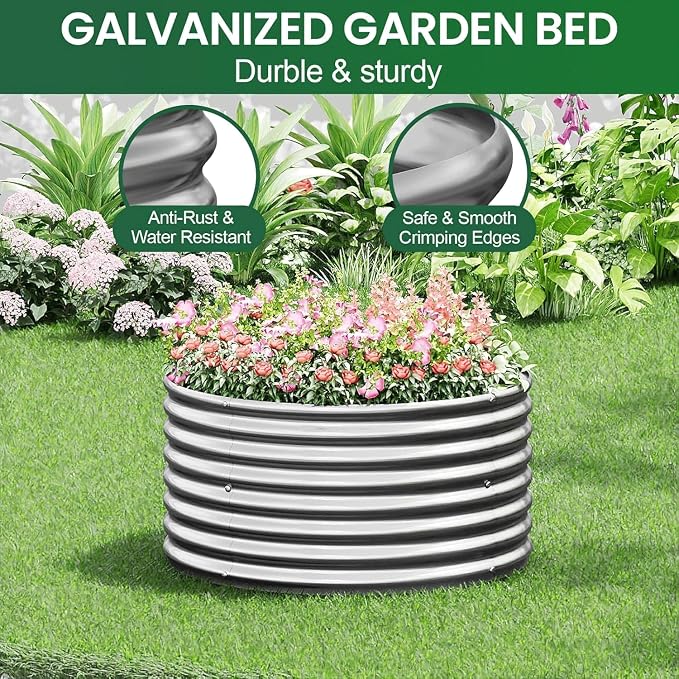 5 Pack 2x2FT Round Corrugated Galvanized Steel Raised Garden Bed Outdoor - Image 5