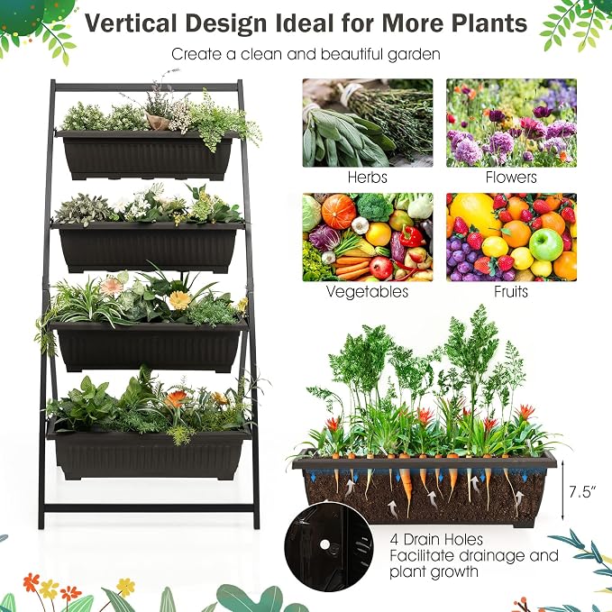 Giantex 5.2FT Vertical Raised Garden Bed, 4-Tier Elevated Planter Box w/4 - Image 5