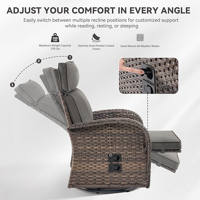 Zero Gravity Patio Swivel Rocking Recliner Chairs Set of 2 - Image 6