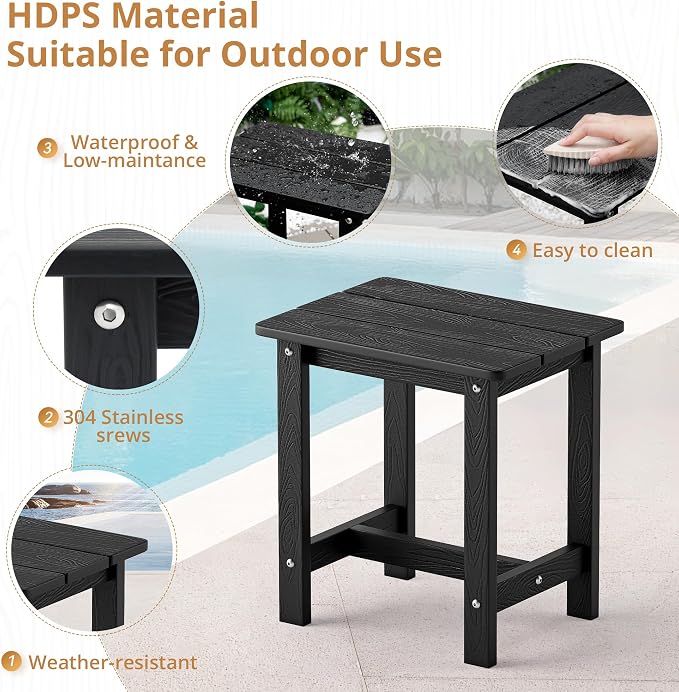 LUE BONA Outdoor Side Table Set of 2, HDPS Small Outdoor Table, Adirondack Side - Image 6