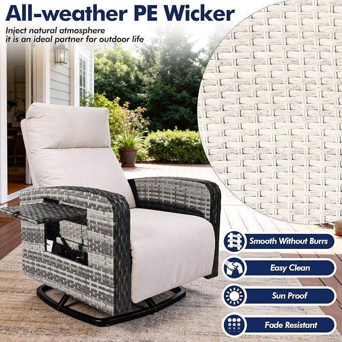 Outdoor Recliner Chair Set of 2, Wicker Patio Recliners - Image 5