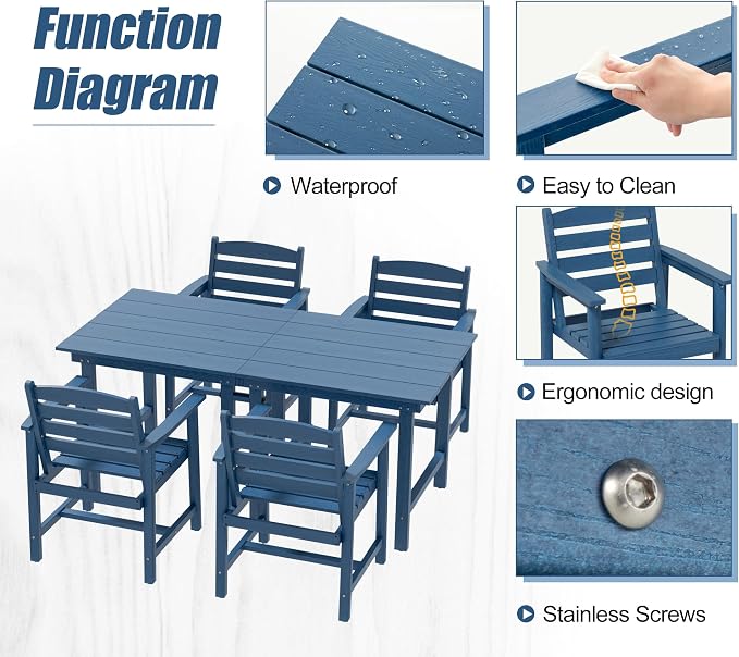 Anbuy Patio HDPE Dining Table Sets, Removable 2-in-1 Outdoor Patio Table - Image 5