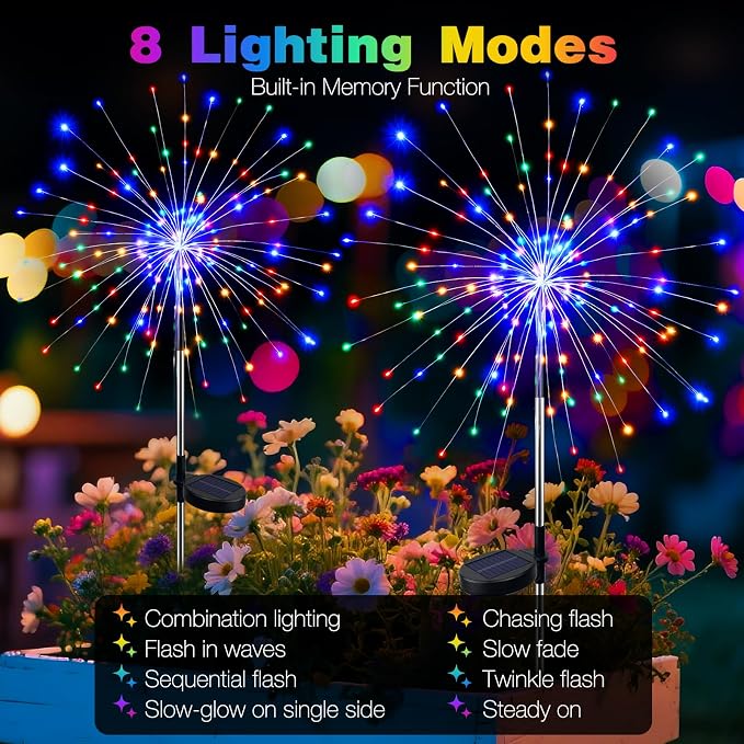 btfarm 6 Pack Solar Garden Lights Outdoor, 8 Modes Firework Lights Solar Powered - Image 3