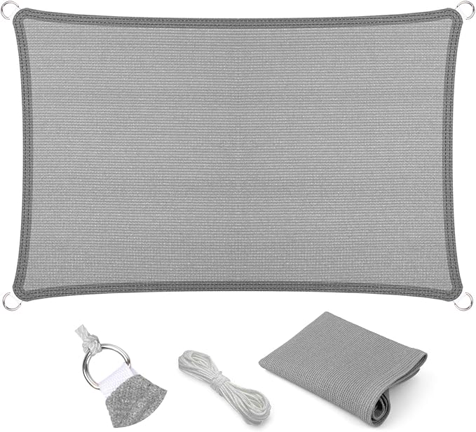 Eden's Decor Straight Flat-Edged Sun Shade Sail Rectangular 11' x 13' Grey by EdensDecorInc
