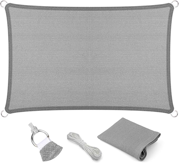 Eden's Decor Straight Flat-Edged Sun Shade Sail Rectangular 15' x 18' Grey by EdensDecorInc