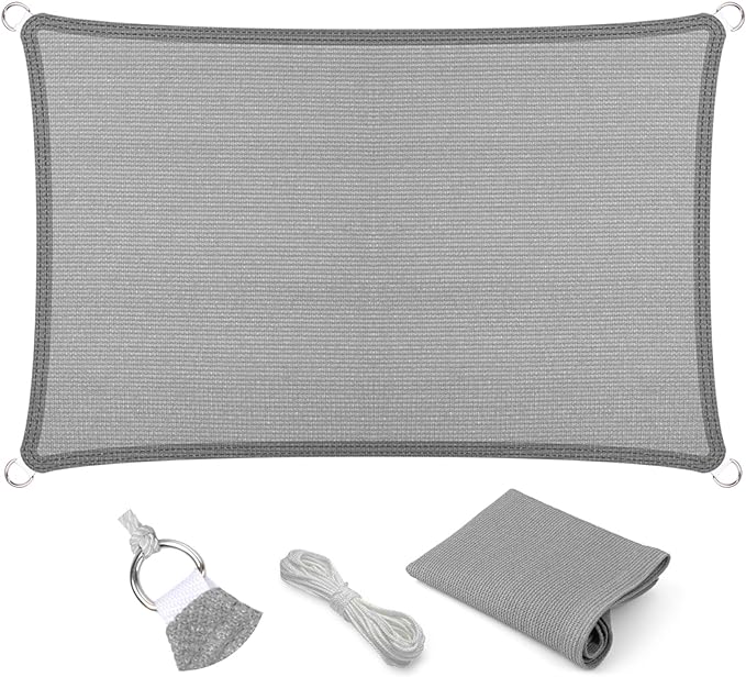 Eden's Decor Straight Flat-Edged Sun Shade Sail Rectangular 13' x 15' Grey by EdensDecorInc