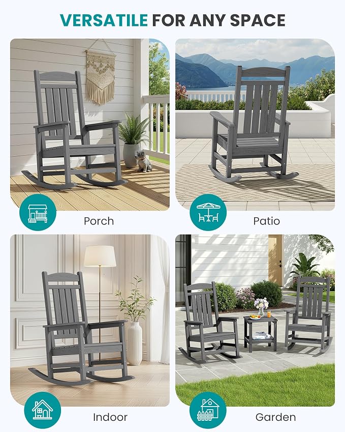 SERWALL Outdoor Rocking Chair, HDPE Patio Rocking Chair All-Weather Porch Rocker - Image 9