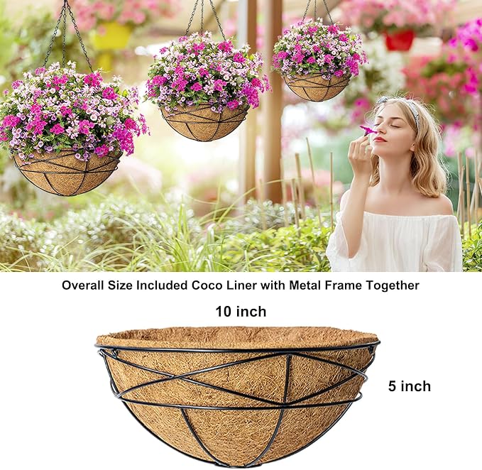 4 Pack 10 Inch Hanging Planters Metal Wire Flower Baskets - Image 5