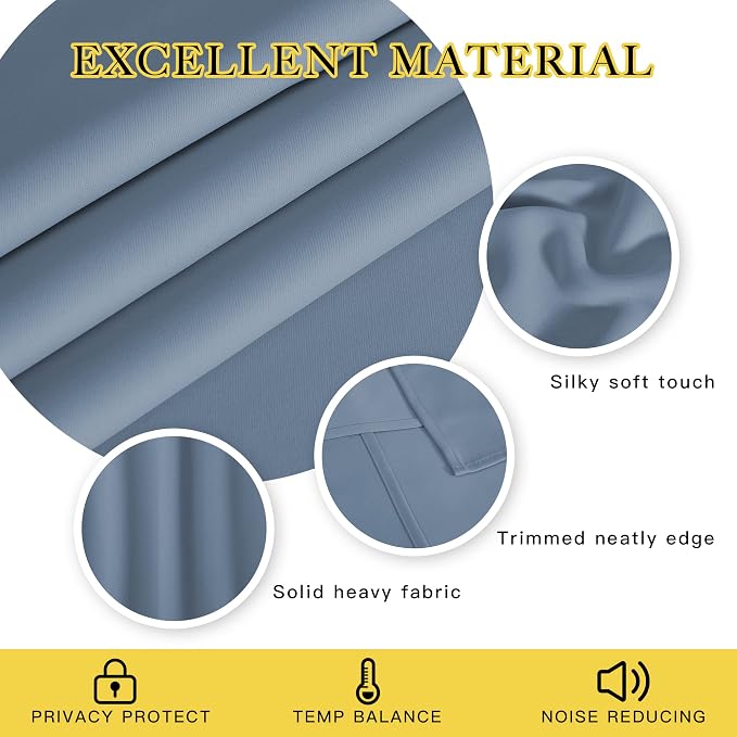 NICETOWN Blackout Stone Blue Curtains 63 inch Length - Image 4