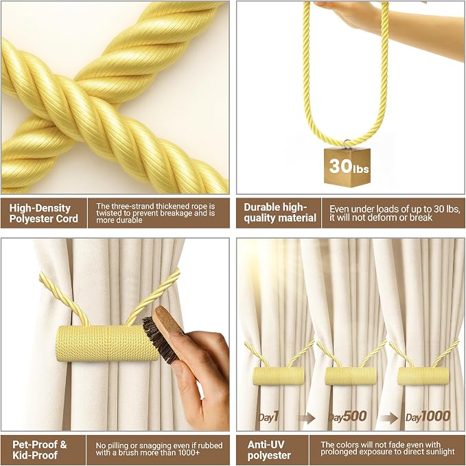 Hion Magnetic Curtain Tiebacks Golden 6 Pack, Curtain Tiebacks Buckles - Image 3