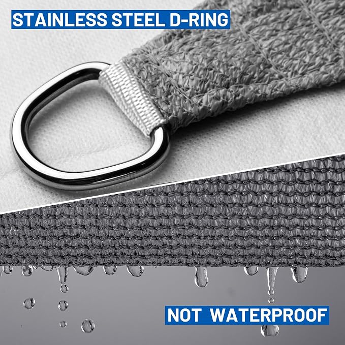 SUNLAX Sun Shade Sail 10' x 16' Dark Grey Rectangle Canopy Sail Shade Cover UV - Image 6