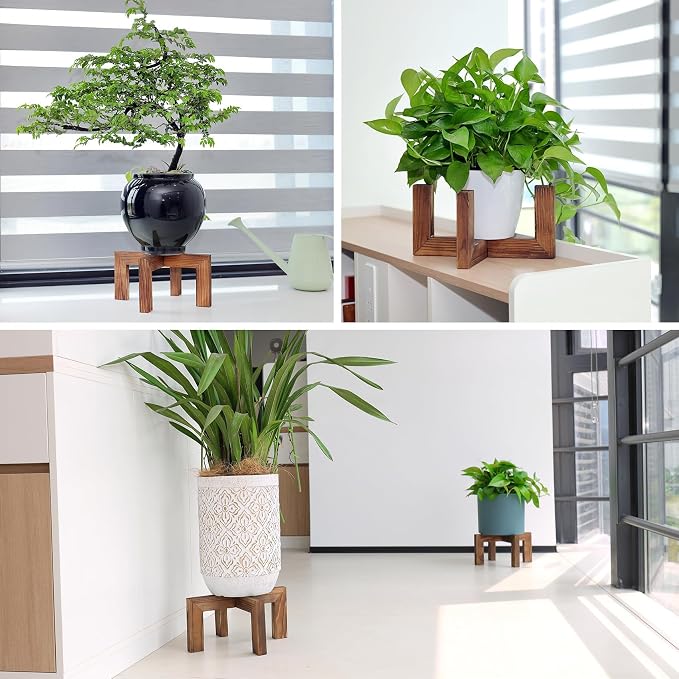 Plant Stand, Indoor/Outdoor Wood Plant Holder, Single Flower Pot Stand - Image 7