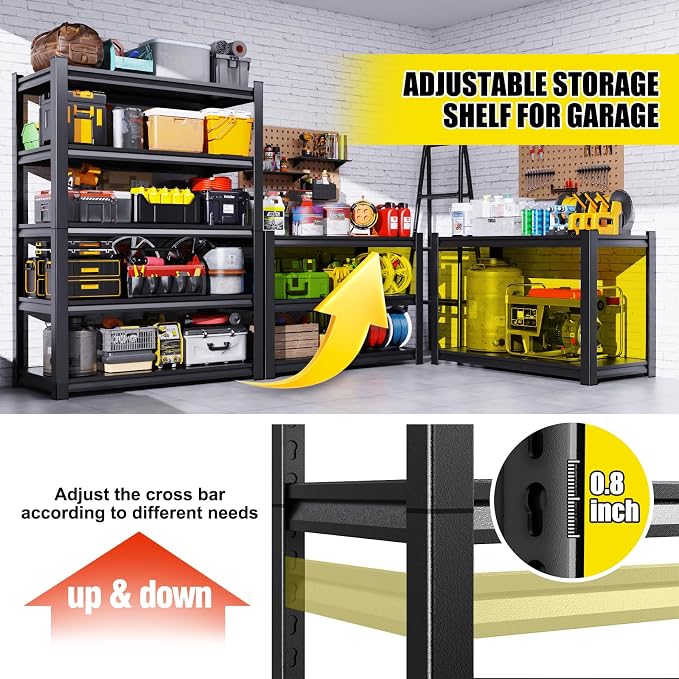 Set of 4 All Metal Garage Shelving-2050 lbs 5 Tier Storage Shelves, Adjustable - Image 4