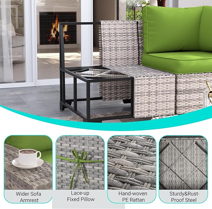 6-Piece Outdoor Patio Furniture Set Wicker Sectional Sofa Set, Patio - Image 5