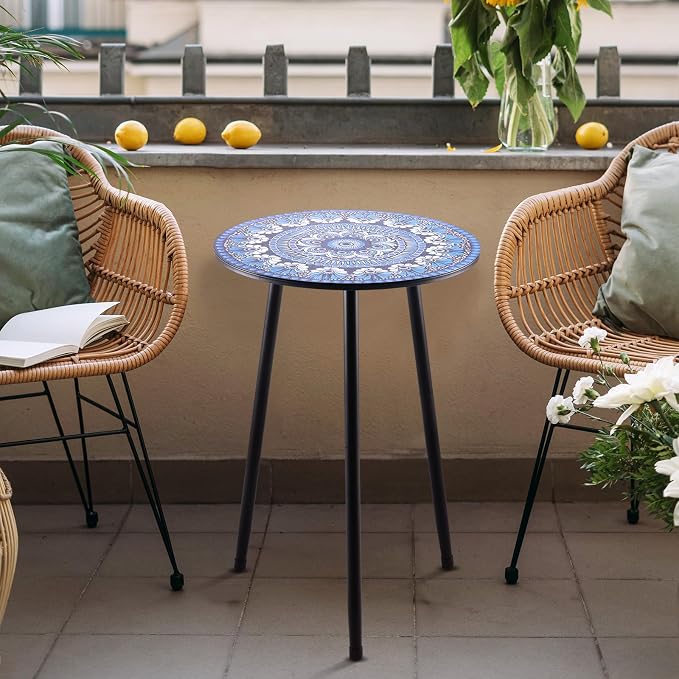 Metal Outdoor Side Tables Set of Two Small Outside Round End Table - Image 2