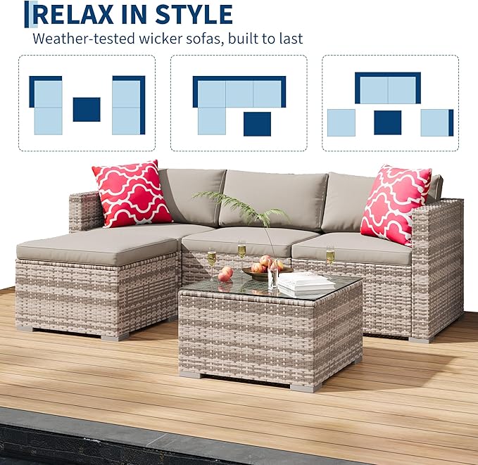 GAOMON 5-Piece All-Weather Patio Furniture Set, Convertible Outdoor Sectional - Image 7