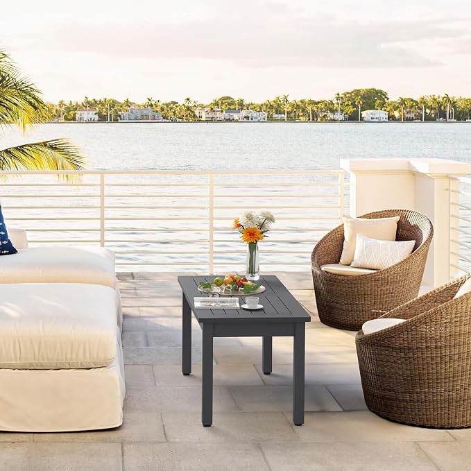 LUE BONA Outdoor Coffee Table Rectangle, 42.5" HDPS Patio Coffee Tables - Image 2