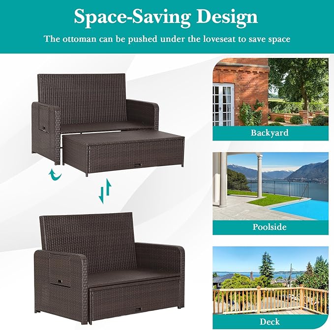 LDAILY Moccha Outdoor Daybed, Wicker Loveseat Sofa Set - Image 8
